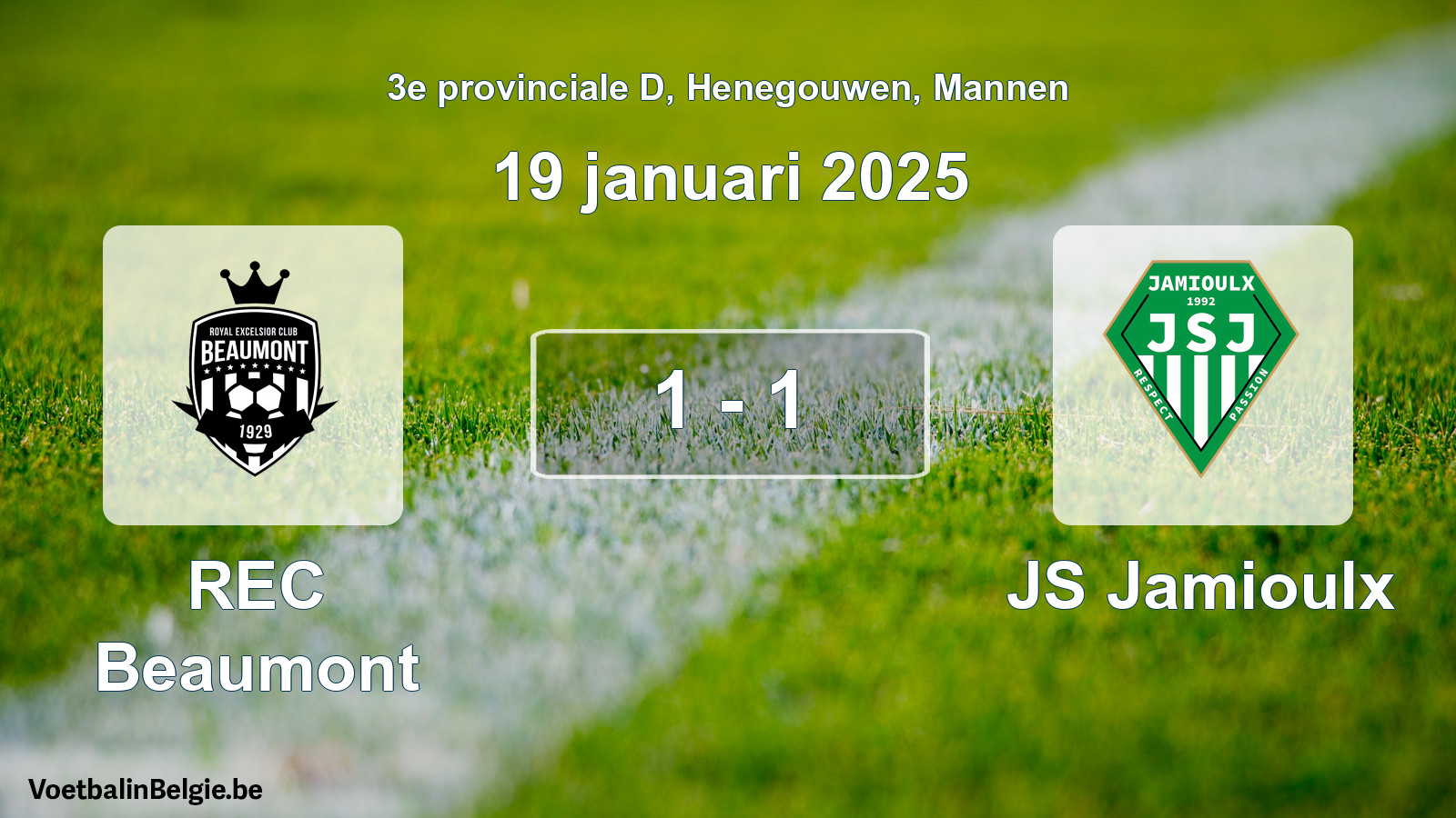 Gespeelde wedstrijd mannenvoetbal: REC Beaumont - JS Jamioulx 1 - 1 (19 januari 2025)