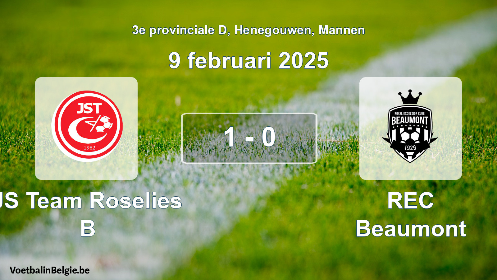 Gespeelde wedstrijd mannenvoetbal: JS Team Roselies B - REC Beaumont 1 - 0 (9 februari 2025)