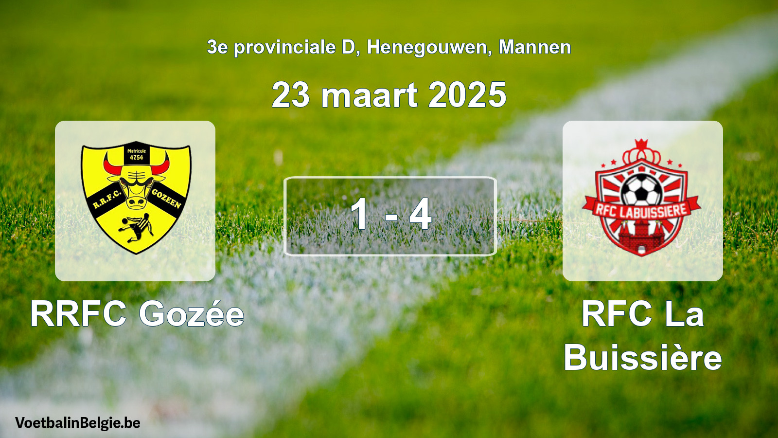 Gespeelde wedstrijd mannenvoetbal: RRFC Gozée - RFC La Buissière 1 - 4 (23 maart 2025)