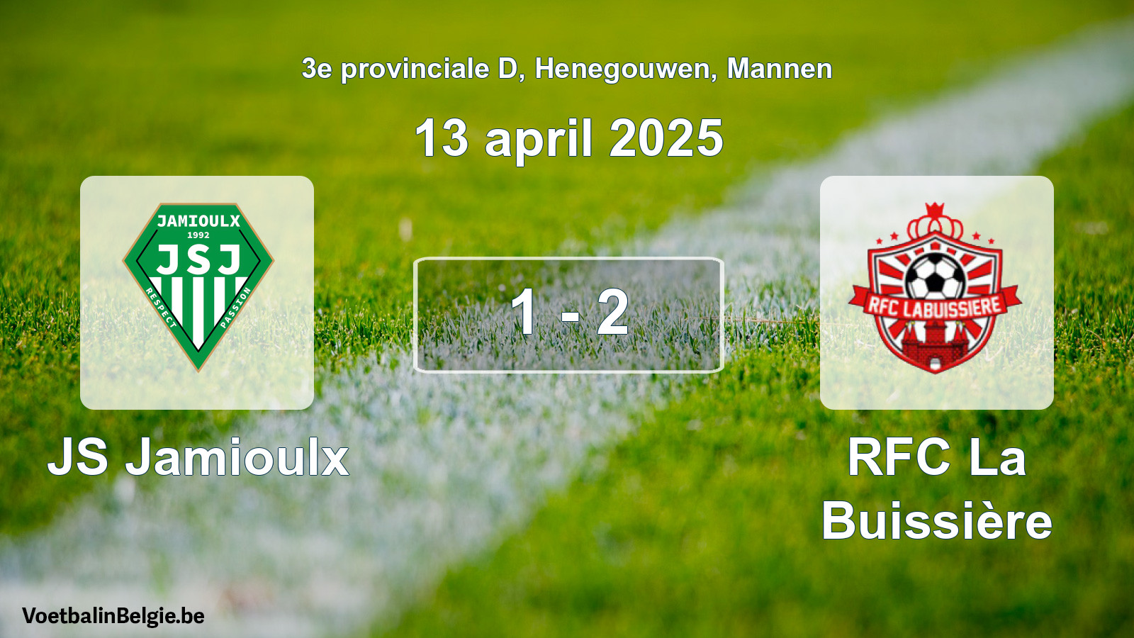 Gespeelde wedstrijd mannenvoetbal: JS Jamioulx - RFC La Buissière 1 - 2 (13 april 2025)