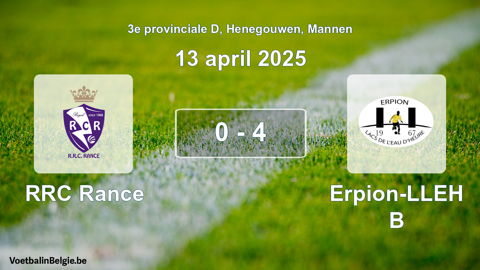 Gespeelde wedstrijd mannenvoetbal: RRC Rance - Erpion-LLEH B 0 - 4 (13 april 2025)