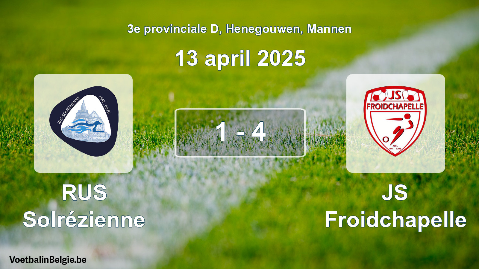 Gespeelde wedstrijd mannenvoetbal: RUS Solrézienne - JS Froidchapelle 1 - 4 (13 april 2025)