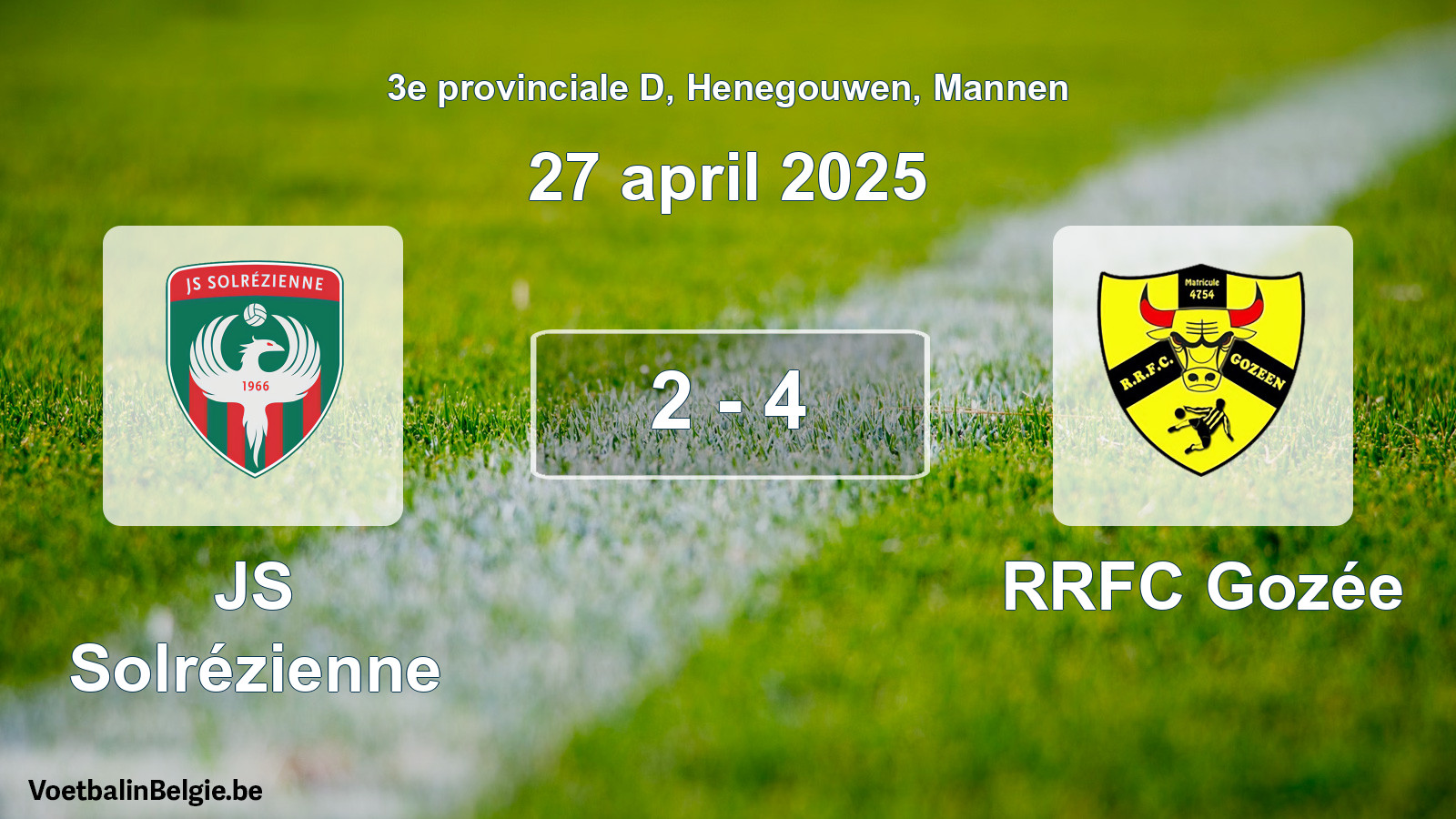 Gespeelde wedstrijd mannenvoetbal: JS Solrézienne - RRFC Gozée 2 - 4 (27 april 2025)