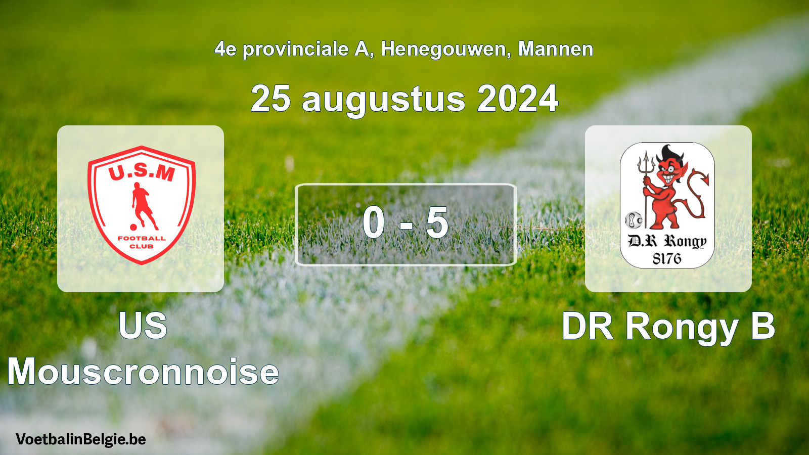 Gespeelde wedstrijd mannenvoetbal: US Mouscronnoise - DR Rongy B 0 - 5 (25 augustus 2024)
