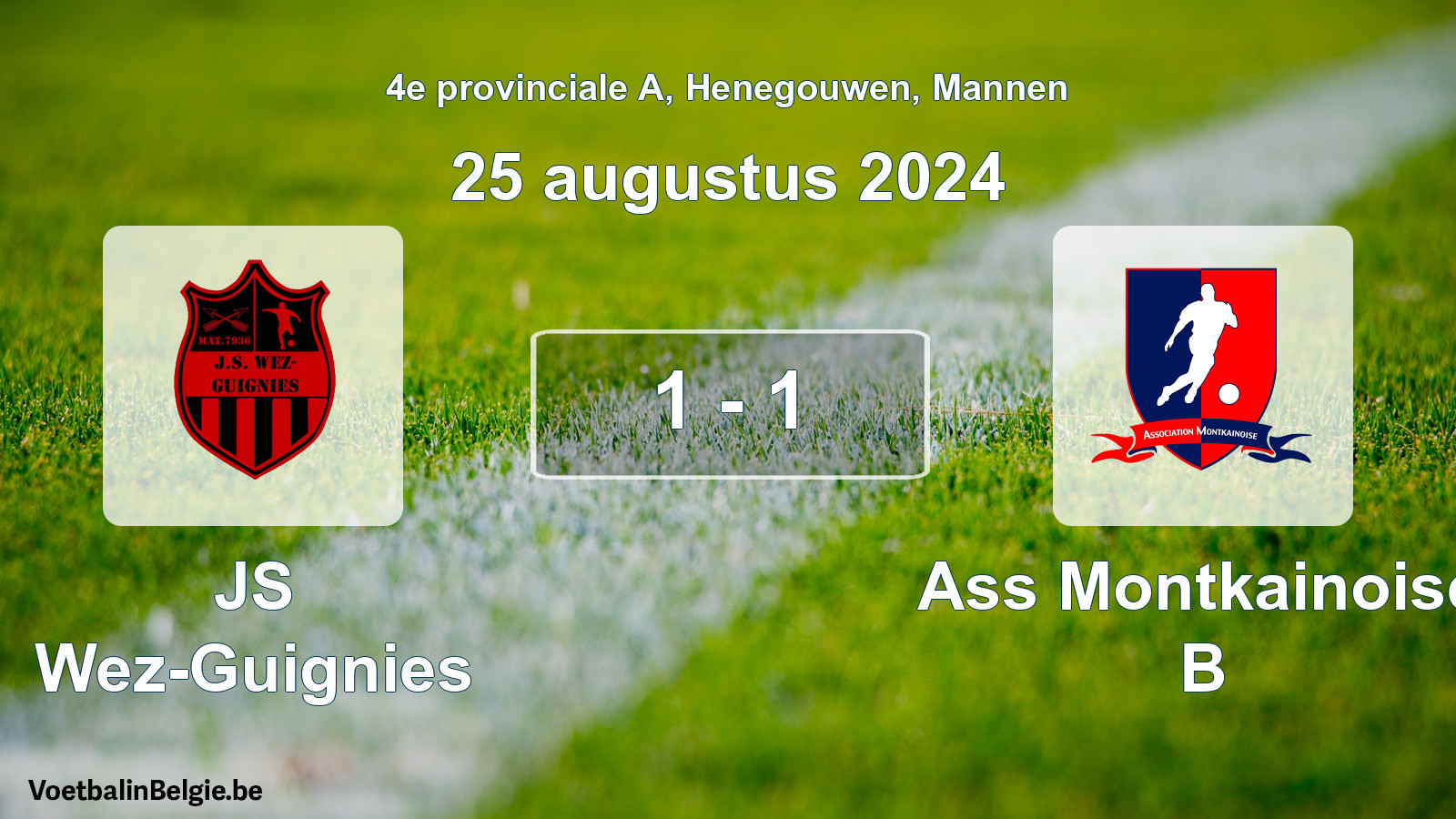 Gespeelde wedstrijd mannenvoetbal: JS Wez-Guignies - Ass Montkainoise B 1 - 1 (25 augustus 2024)