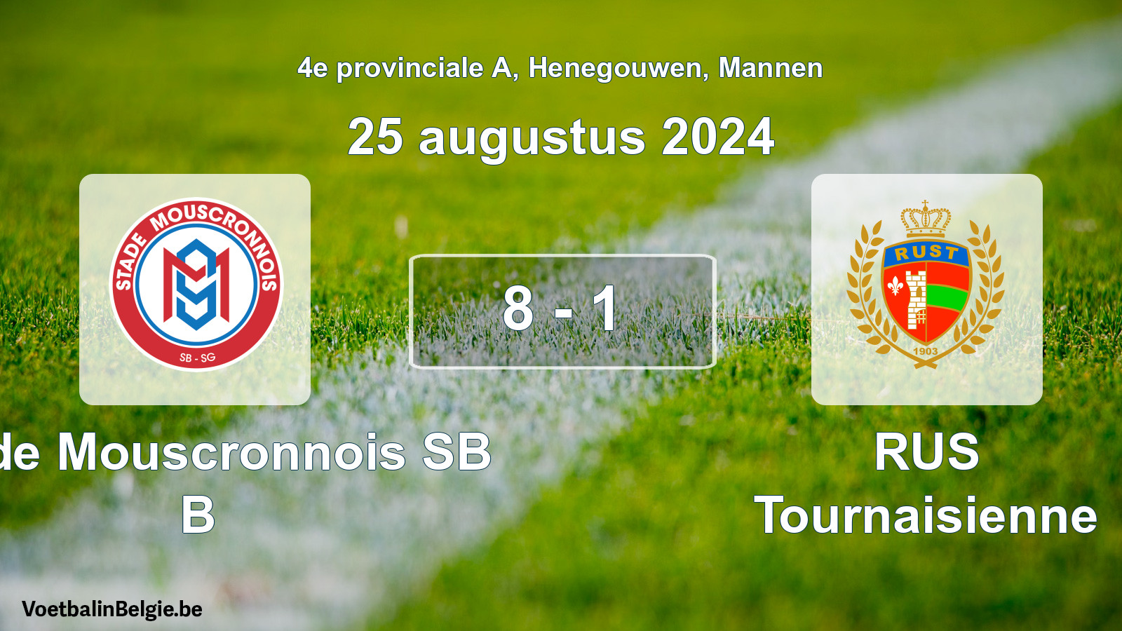 Gespeelde wedstrijd mannenvoetbal: Stade Mouscronnois SB B - RUS Tournaisienne 8 - 1 (25 augustus 2024)