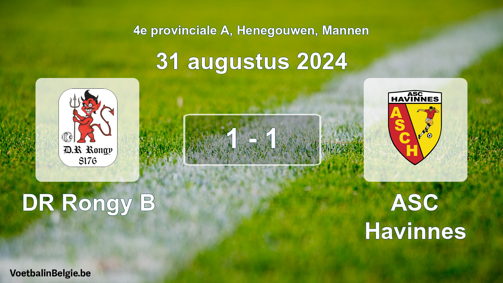 Gespeelde wedstrijd mannenvoetbal: DR Rongy B - ASC Havinnes 1 - 1 (31 augustus 2024)