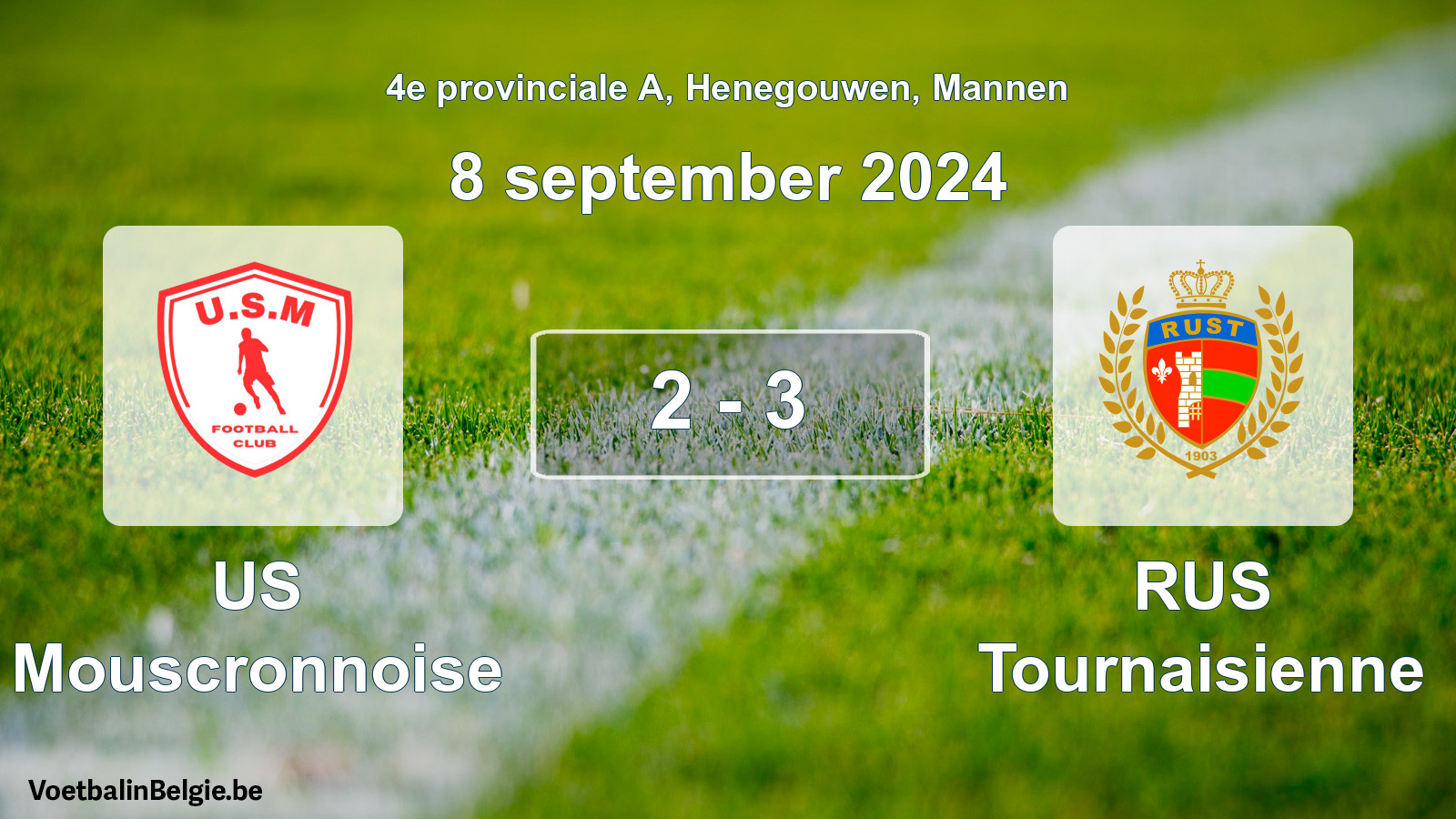 Gespeelde wedstrijd mannenvoetbal: US Mouscronnoise - RUS Tournaisienne 2 - 3 (8 september 2024)