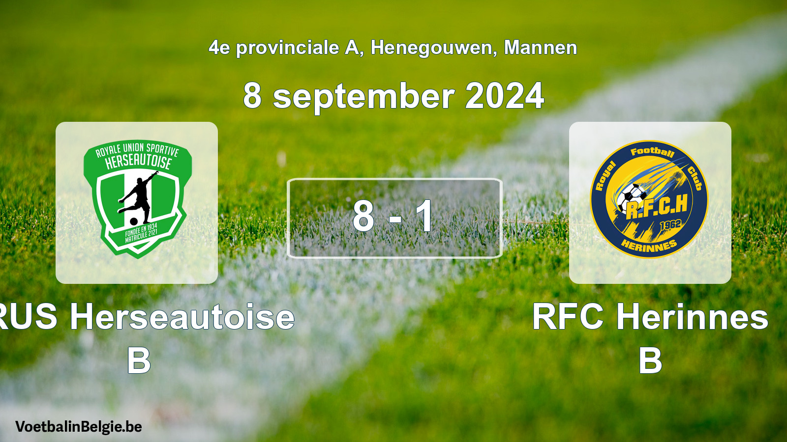 Gespeelde wedstrijd mannenvoetbal: RUS Herseautoise B - RFC Herinnes B 8 - 1 (8 september 2024)