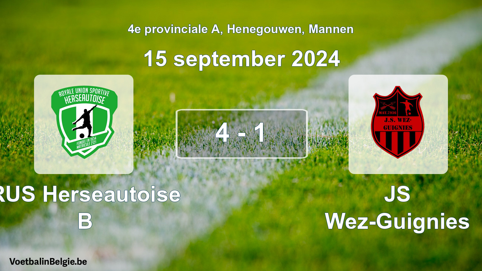 Gespeelde wedstrijd mannenvoetbal: RUS Herseautoise B - JS Wez-Guignies 4 - 1 (15 september 2024)