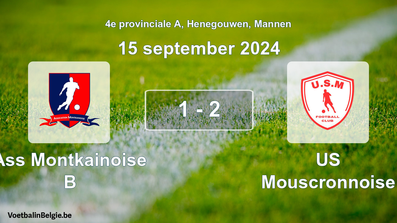 Gespeelde wedstrijd mannenvoetbal: Ass Montkainoise B - US Mouscronnoise 1 - 2 (15 september 2024)