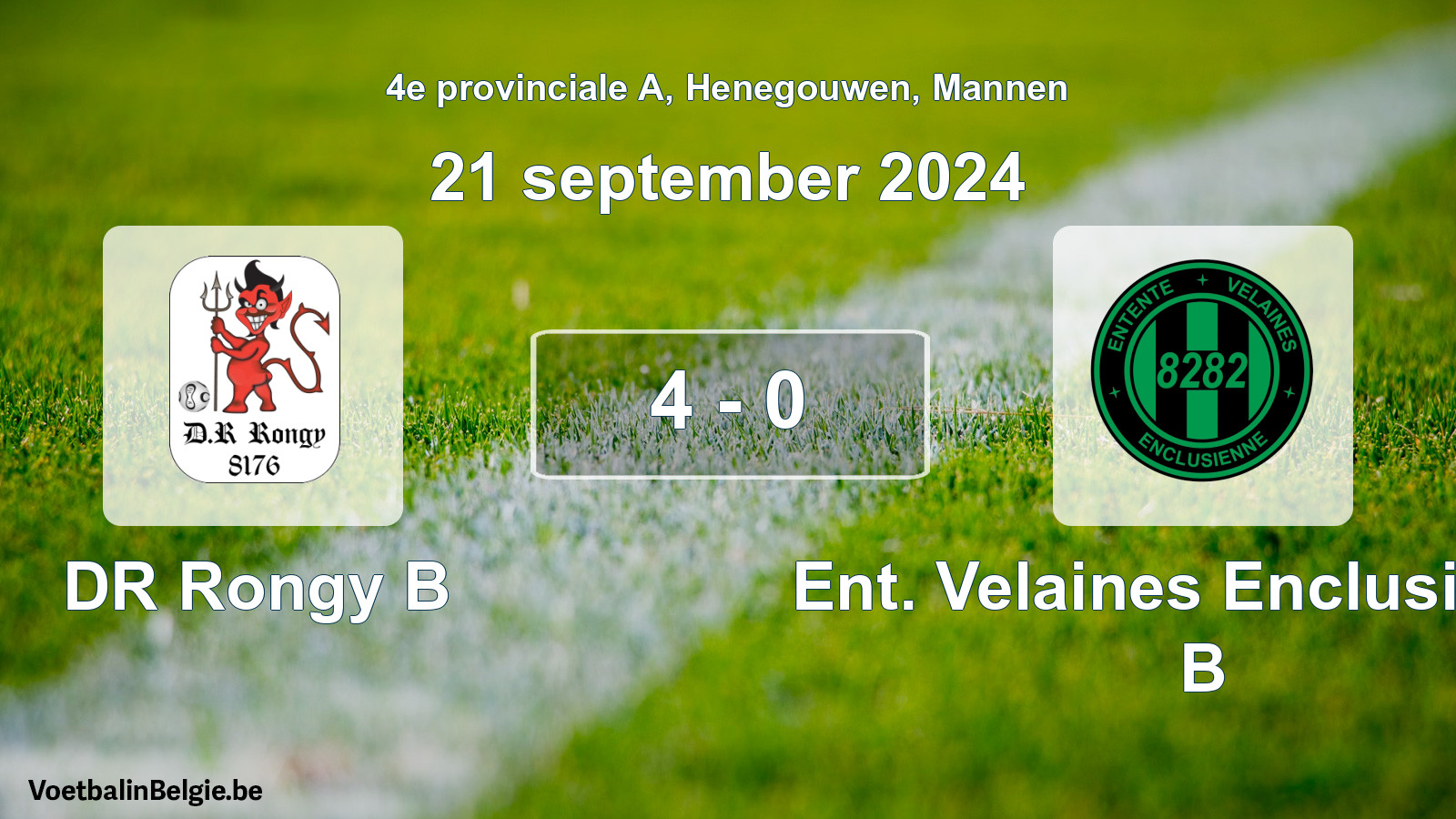 Gespeelde wedstrijd mannenvoetbal: DR Rongy B - Ent. Velaines Enclusienne B 4 - 0 (21 september 2024)