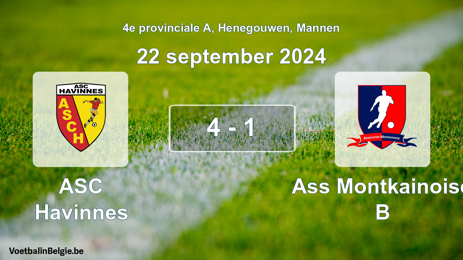 Gespeelde wedstrijd mannenvoetbal: ASC Havinnes - Ass Montkainoise B 4 - 1 (22 september 2024)