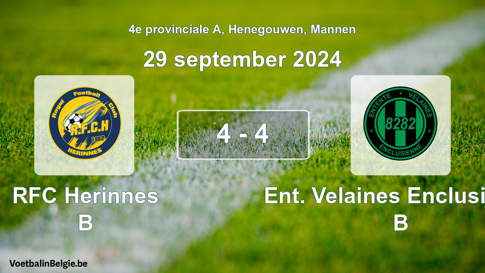 Gespeelde wedstrijd mannenvoetbal: RFC Herinnes B - Ent. Velaines Enclusienne B 4 - 4 (29 september 2024)