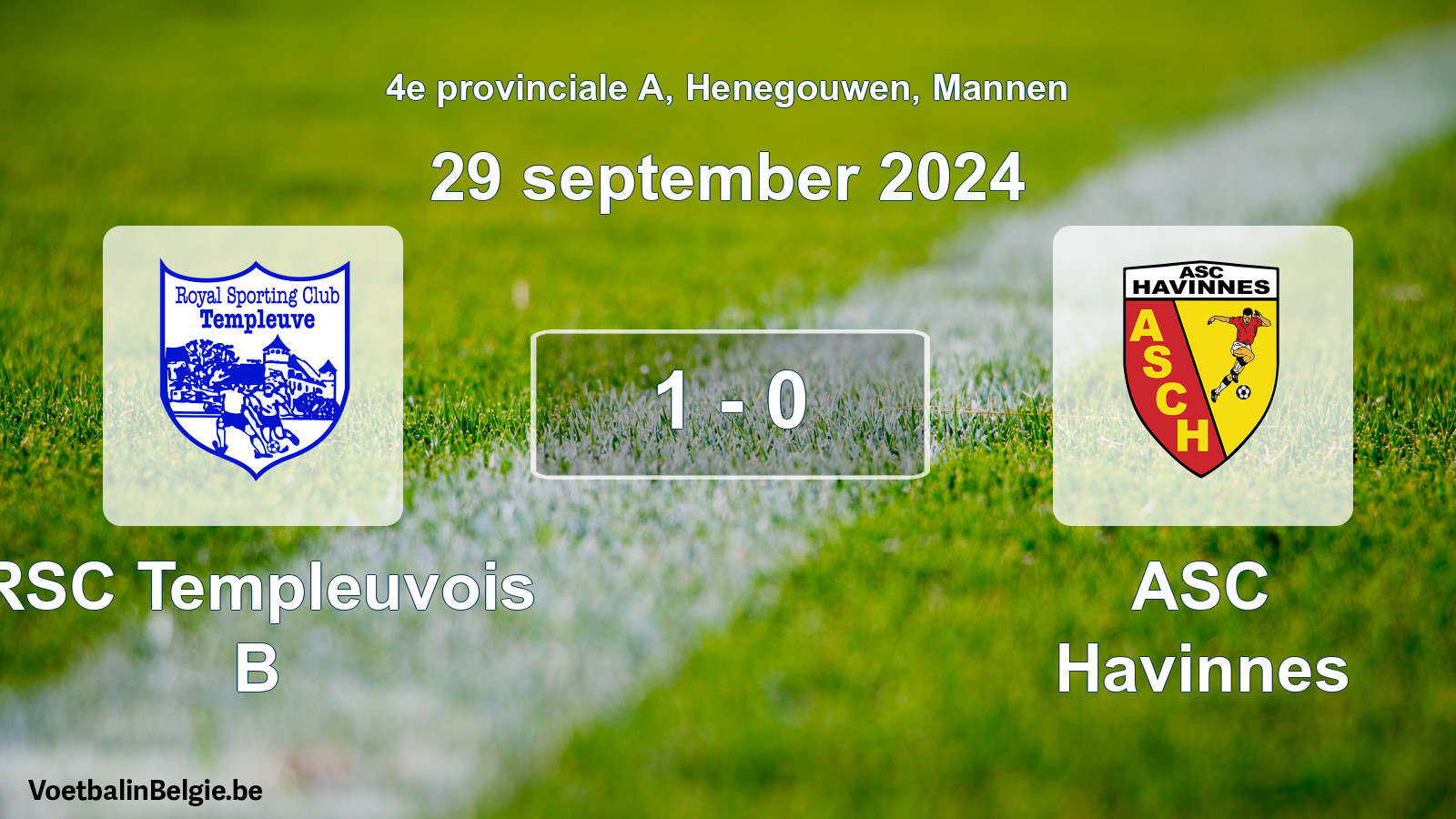 Gespeelde wedstrijd mannenvoetbal: RSC Templeuvois B - ASC Havinnes 1 - 0 (29 september 2024)