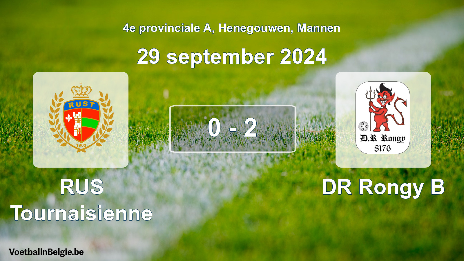 Gespeelde wedstrijd mannenvoetbal: RUS Tournaisienne - DR Rongy B 0 - 2 (29 september 2024)