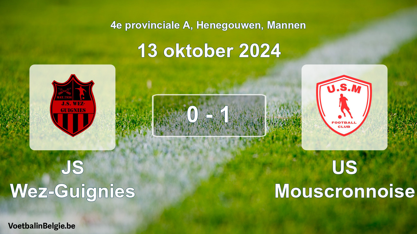 Gespeelde wedstrijd mannenvoetbal: JS Wez-Guignies - US Mouscronnoise 0 - 1 (13 oktober 2024)