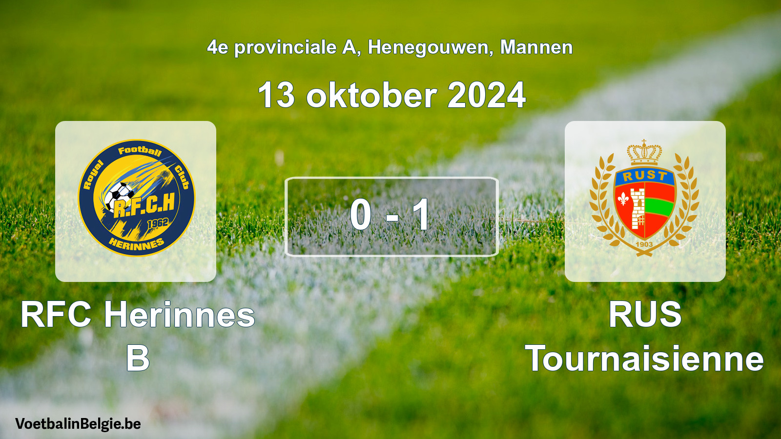 Gespeelde wedstrijd mannenvoetbal: RFC Herinnes B - RUS Tournaisienne 0 - 1 (13 oktober 2024)
