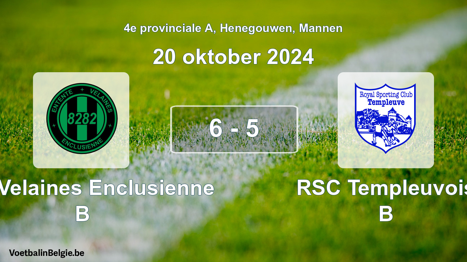 Gespeelde wedstrijd mannenvoetbal: Ent. Velaines Enclusienne B - RSC Templeuvois B 6 - 5 (20 oktober 2024)