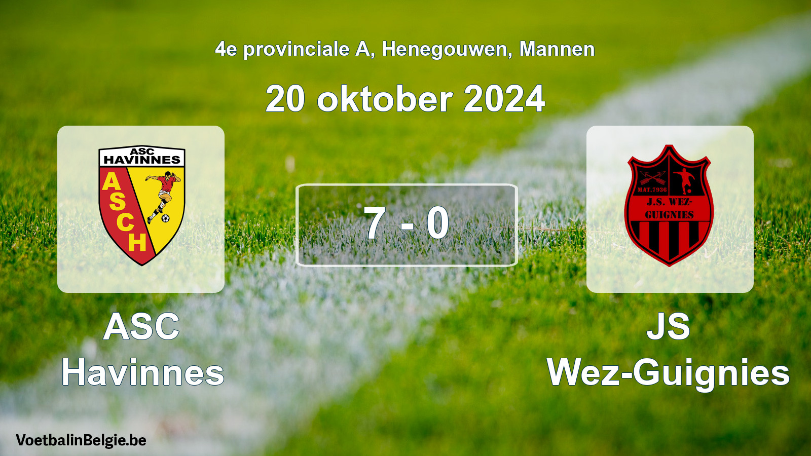 Gespeelde wedstrijd mannenvoetbal: ASC Havinnes - JS Wez-Guignies 7 - 0 (20 oktober 2024)