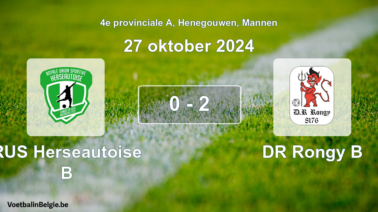 Gespeelde wedstrijd mannenvoetbal: RUS Herseautoise B - DR Rongy B 0 - 2 (27 oktober 2024)