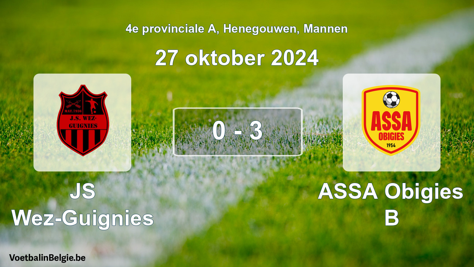 Gespeelde wedstrijd mannenvoetbal: JS Wez-Guignies - ASSA Obigies B 0 - 3 (27 oktober 2024)