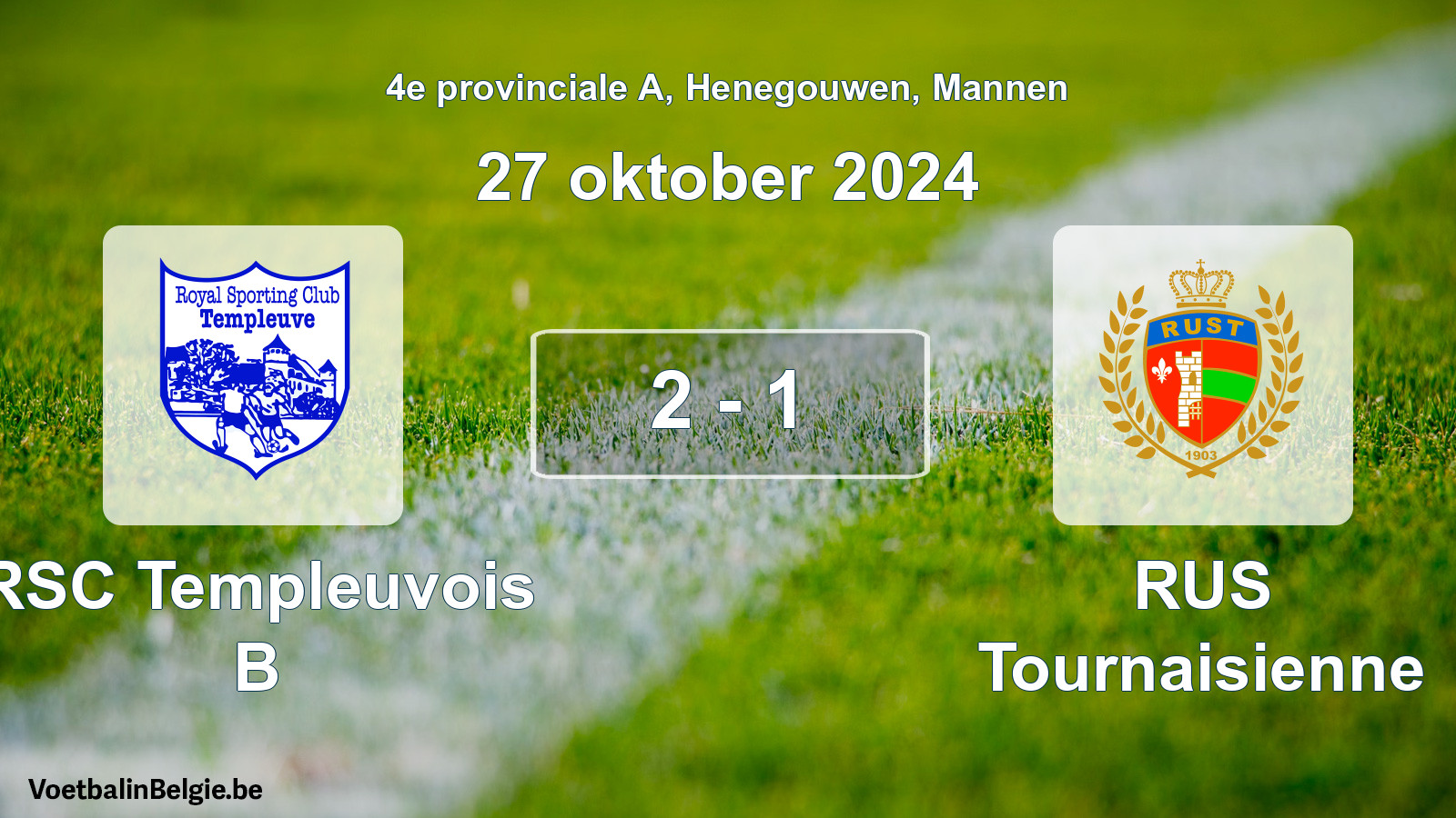 Gespeelde wedstrijd mannenvoetbal: RSC Templeuvois B - RUS Tournaisienne 2 - 1 (27 oktober 2024)