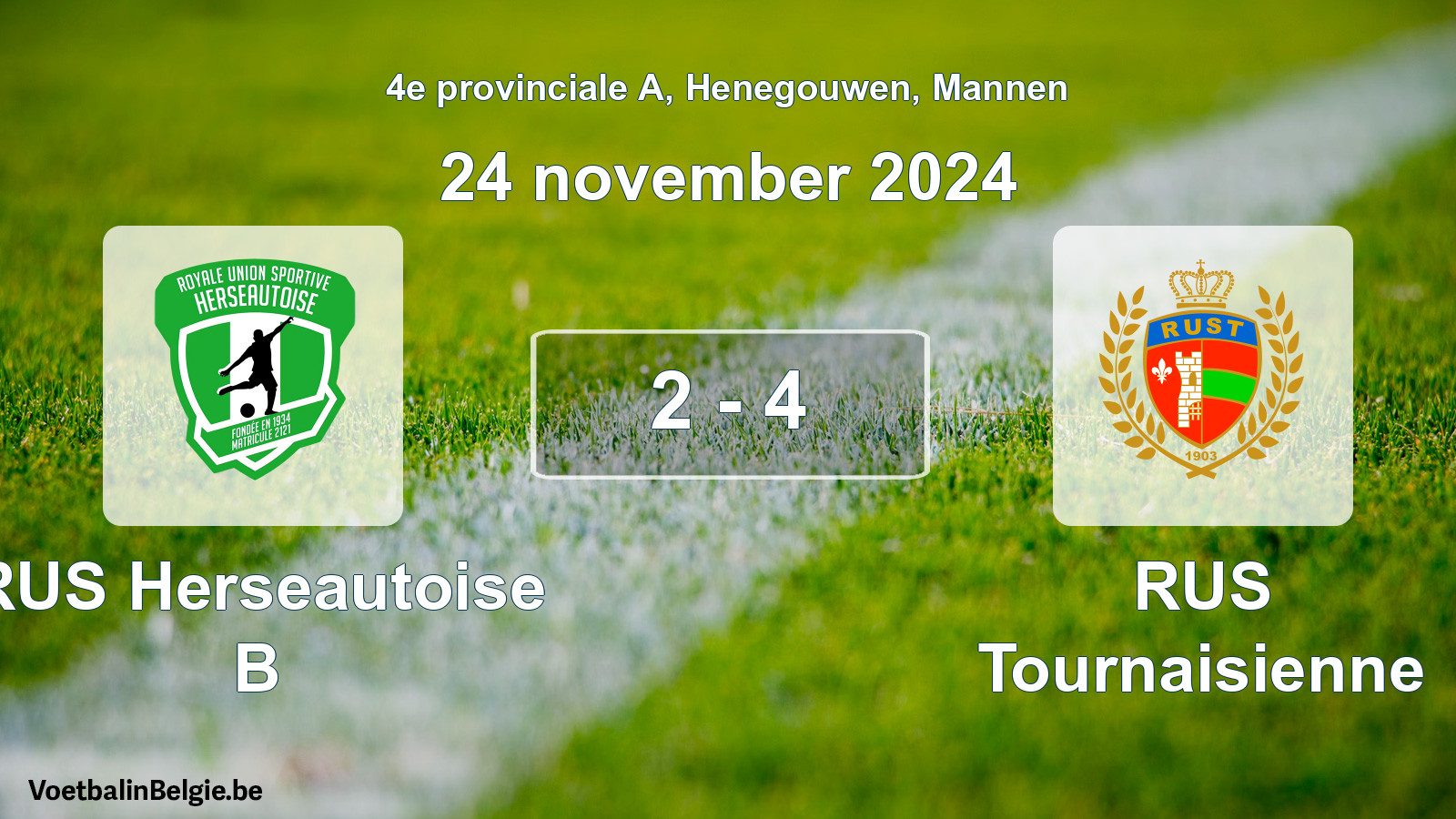 Gespeelde wedstrijd mannenvoetbal: RUS Herseautoise B - RUS Tournaisienne 2 - 4 (24 november 2024)