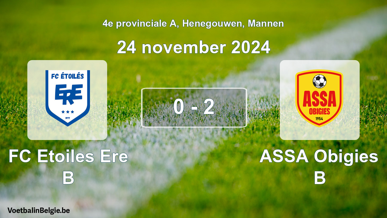 Gespeelde wedstrijd mannenvoetbal: FC Etoiles Ere B - ASSA Obigies B 0 - 2 (24 november 2024)