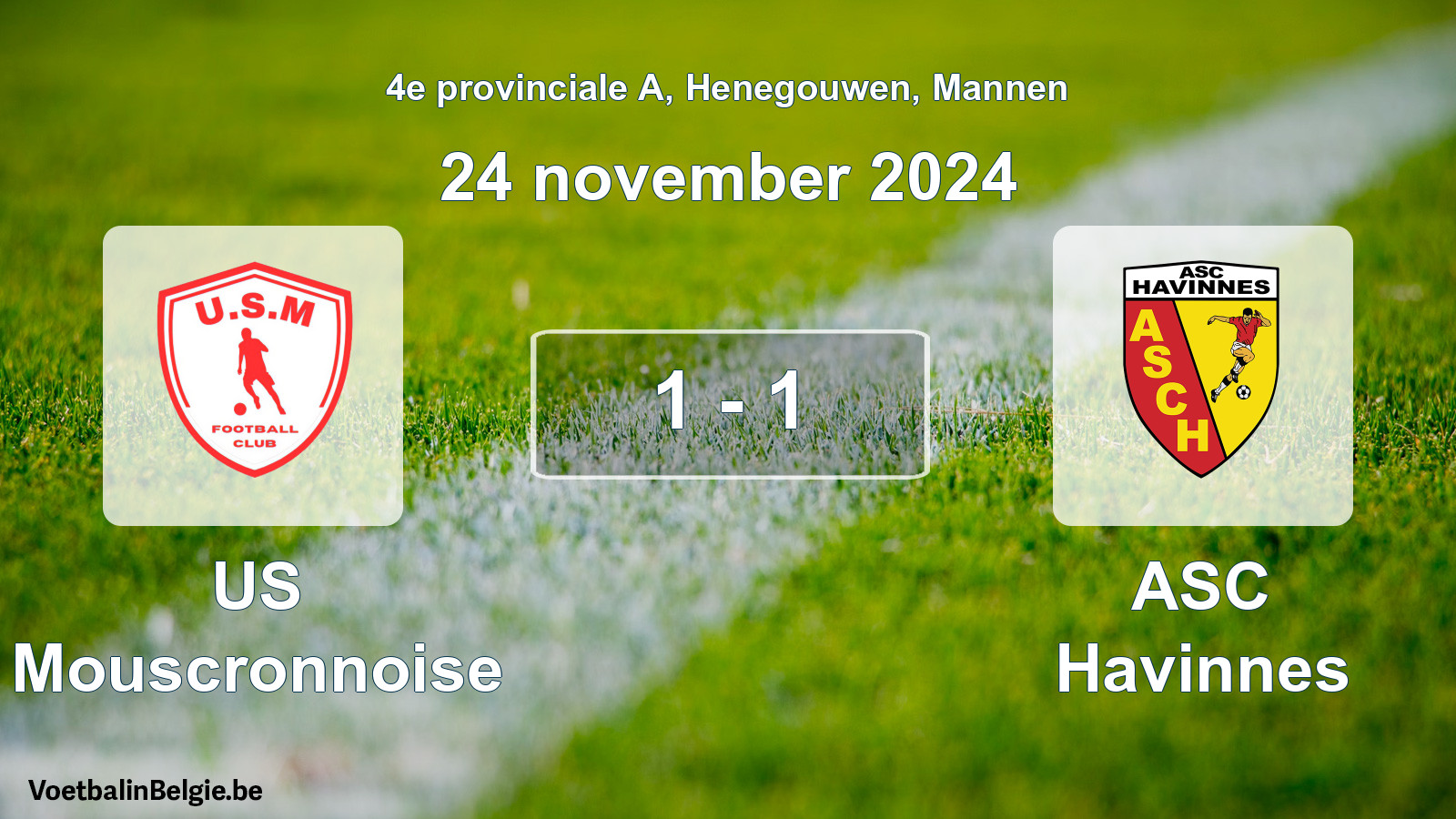 Gespeelde wedstrijd mannenvoetbal: US Mouscronnoise - ASC Havinnes 1 - 1 (24 november 2024)