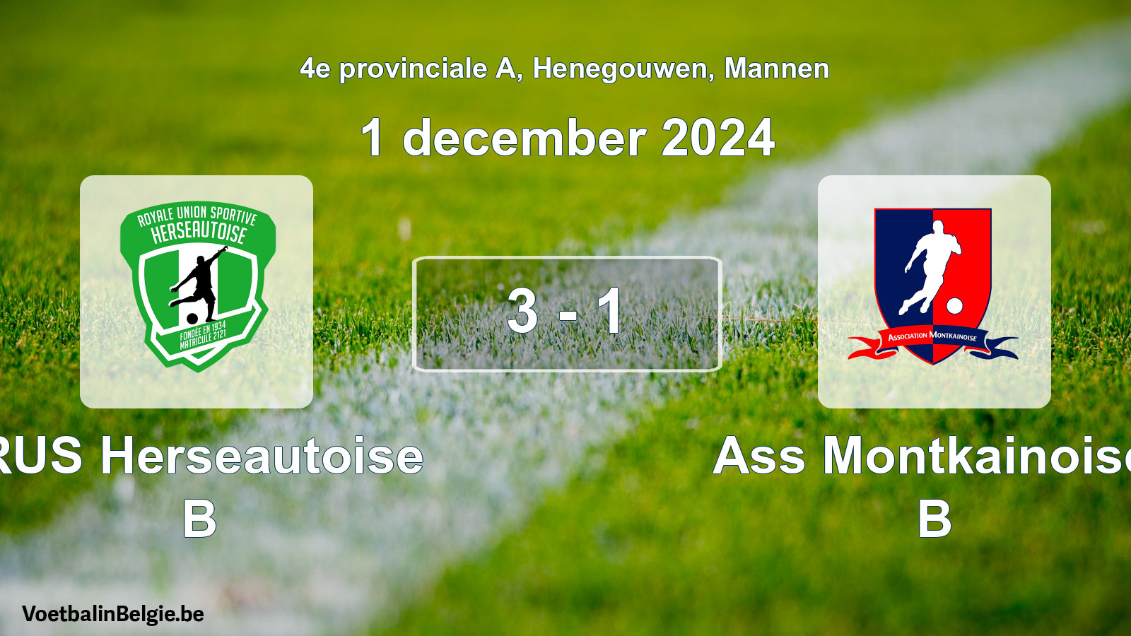 Gespeelde wedstrijd mannenvoetbal: RUS Herseautoise B - Ass Montkainoise B 3 - 1 (1 december 2024)