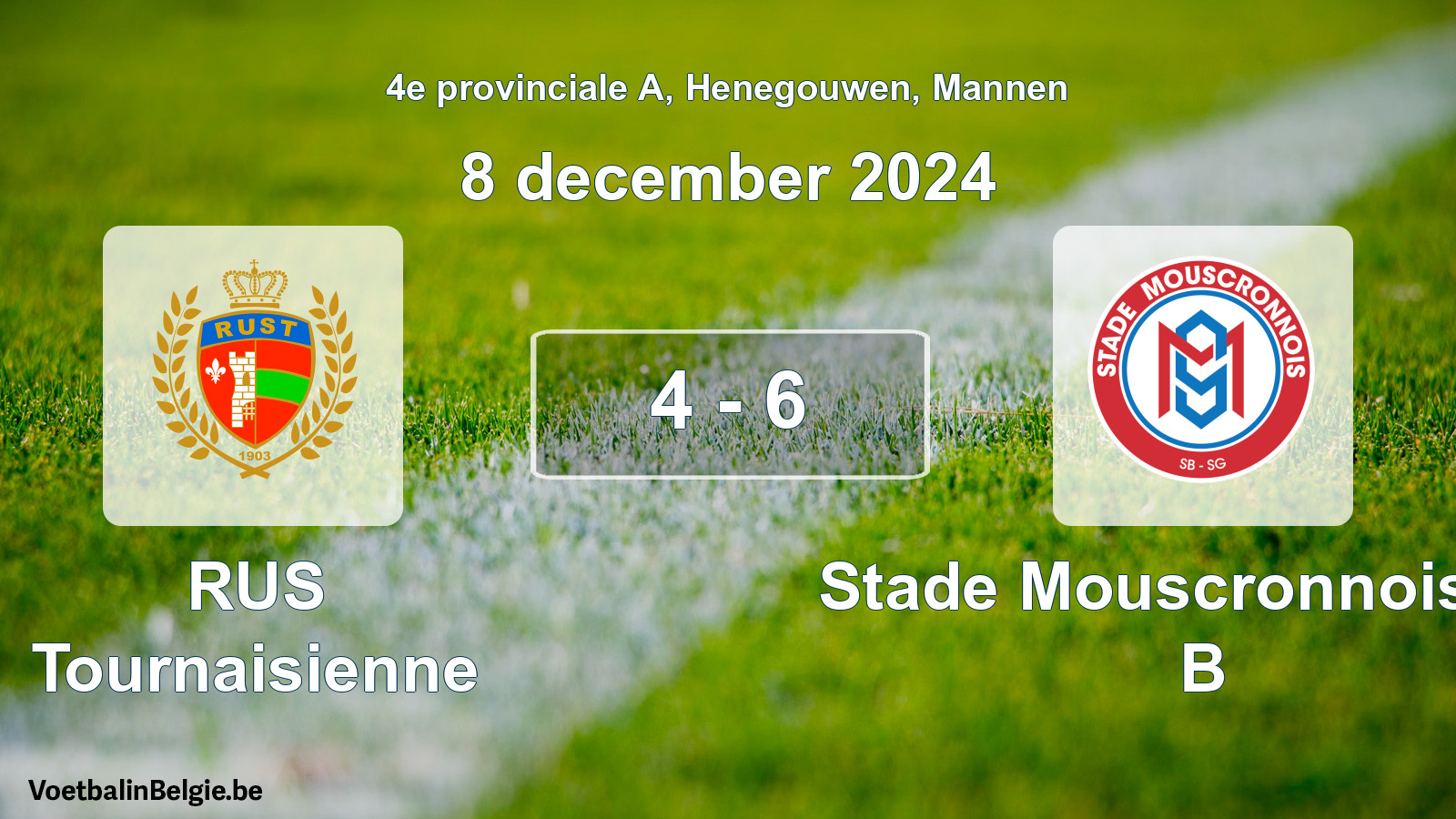 Gespeelde wedstrijd mannenvoetbal: RUS Tournaisienne - Stade Mouscronnois SB B 4 - 6 (8 december 2024)