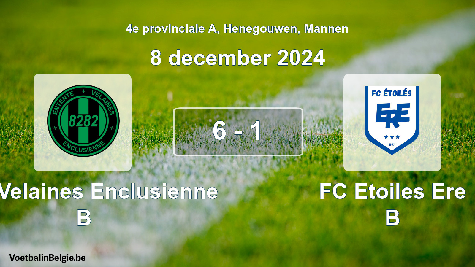 Gespeelde wedstrijd mannenvoetbal: Ent. Velaines Enclusienne B - FC Etoiles Ere B 6 - 1 (8 december 2024)