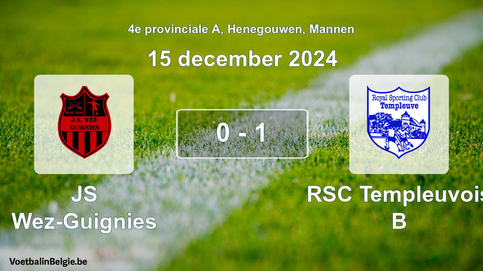 Gespeelde wedstrijd mannenvoetbal: JS Wez-Guignies - RSC Templeuvois B 0 - 1 (15 december 2024)