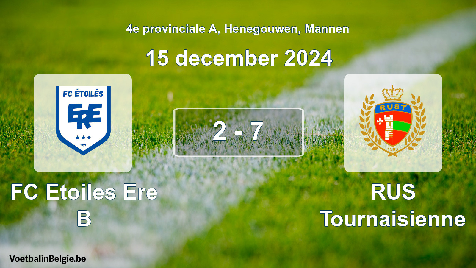 Gespeelde wedstrijd mannenvoetbal: FC Etoiles Ere B - RUS Tournaisienne 2 - 7 (15 december 2024)
