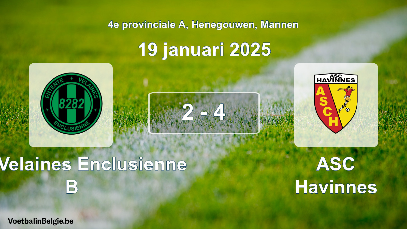 Gespeelde wedstrijd mannenvoetbal: Ent. Velaines Enclusienne B - ASC Havinnes 2 - 4 (19 januari 2025)