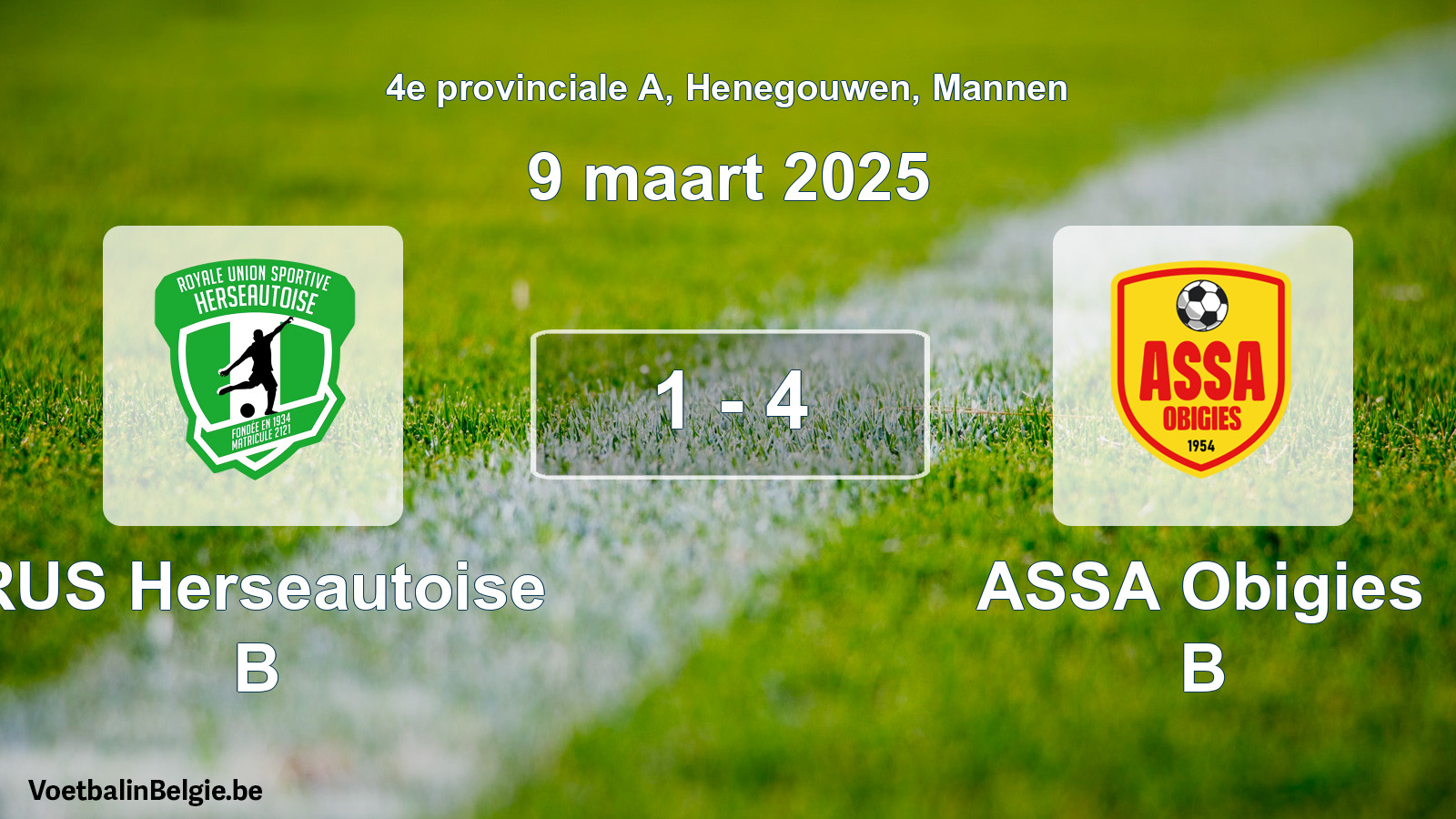 Played match men football: RUS Herseautoise B - ASSA Obigies B 1 - 4 (9 March 2025)
