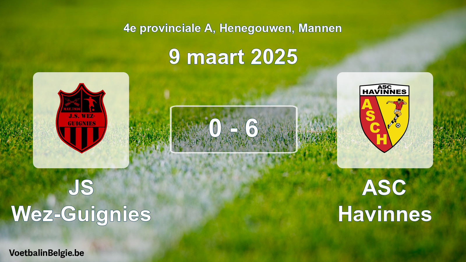 Gespeelde wedstrijd mannenvoetbal: JS Wez-Guignies - ASC Havinnes 0 - 6 (9 maart 2025)