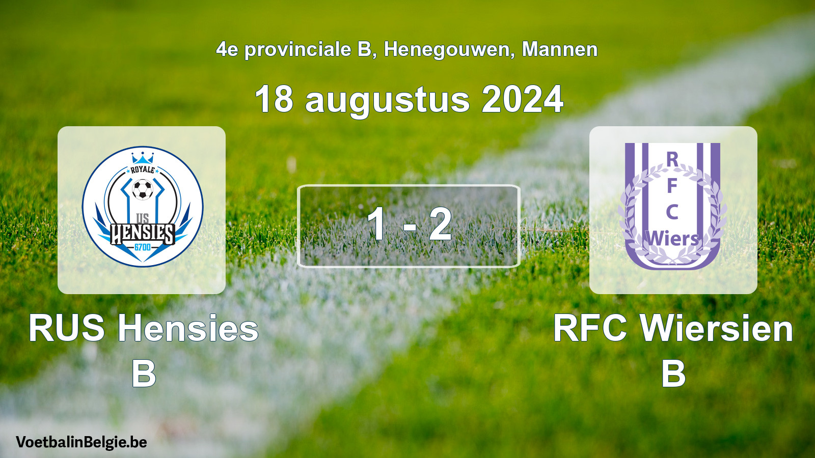 Gespeelde wedstrijd mannenvoetbal: RUS Hensies B - RFC Wiersien B 1 - 2 (18 augustus 2024)