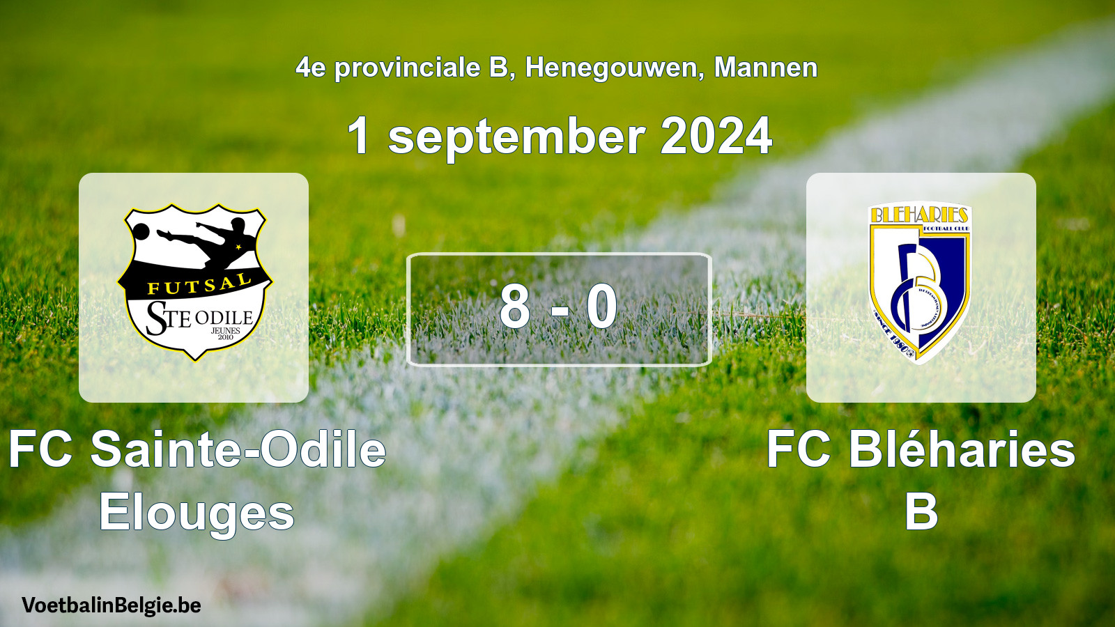 Gespeelde wedstrijd mannenvoetbal: FC Sainte-Odile Elouges - FC Bléharies B 8 - 0 (1 september 2024)