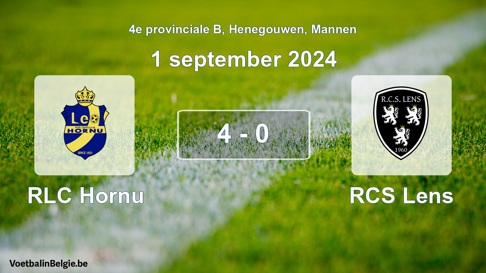 Gespeelde wedstrijd mannenvoetbal: RLC Hornu - RCS Lens 4 - 0 (1 september 2024)