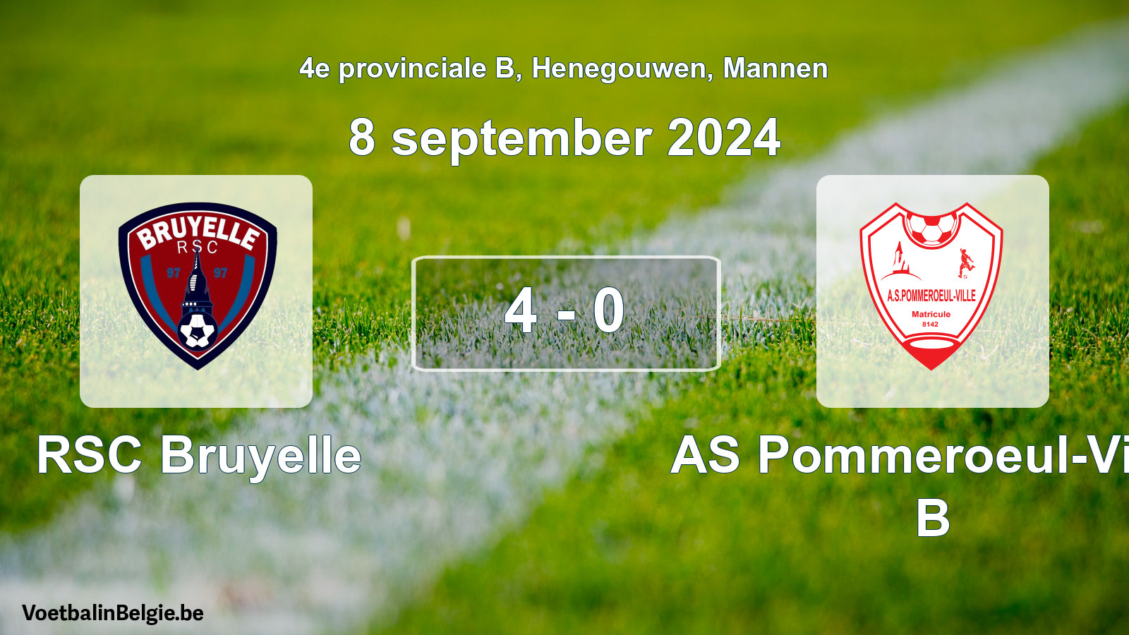 Gespeelde wedstrijd mannenvoetbal: RSC Bruyelle - AS Pommeroeul-Ville B 4 - 0 (8 september 2024)