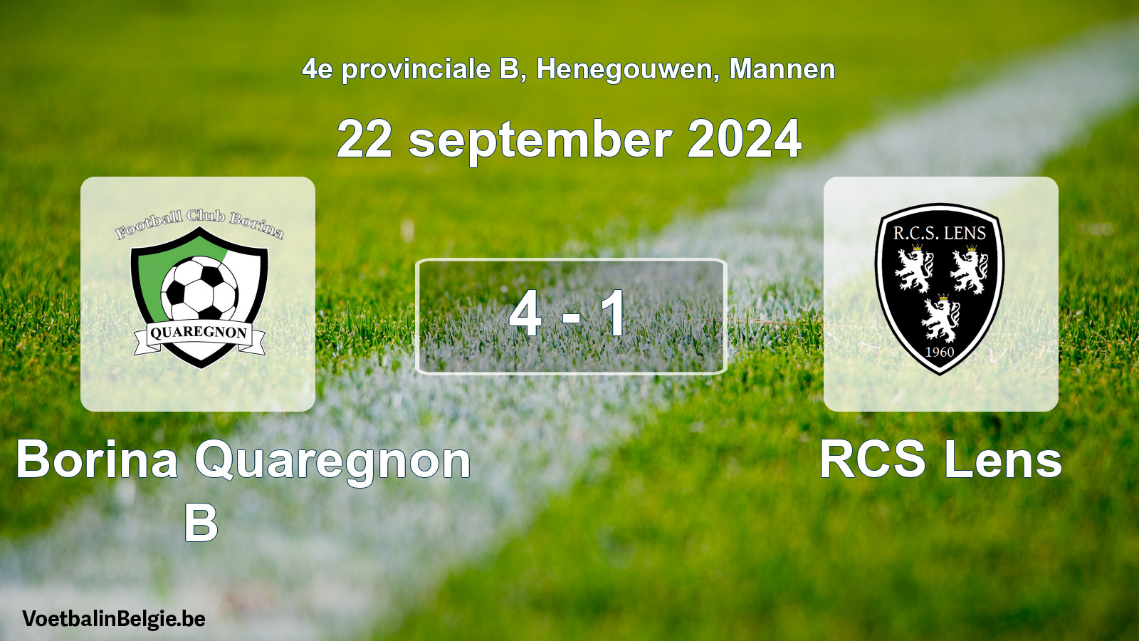 Gespeelde wedstrijd mannenvoetbal: FC Borina Quaregnon B - RCS Lens 4 - 1 (22 september 2024)