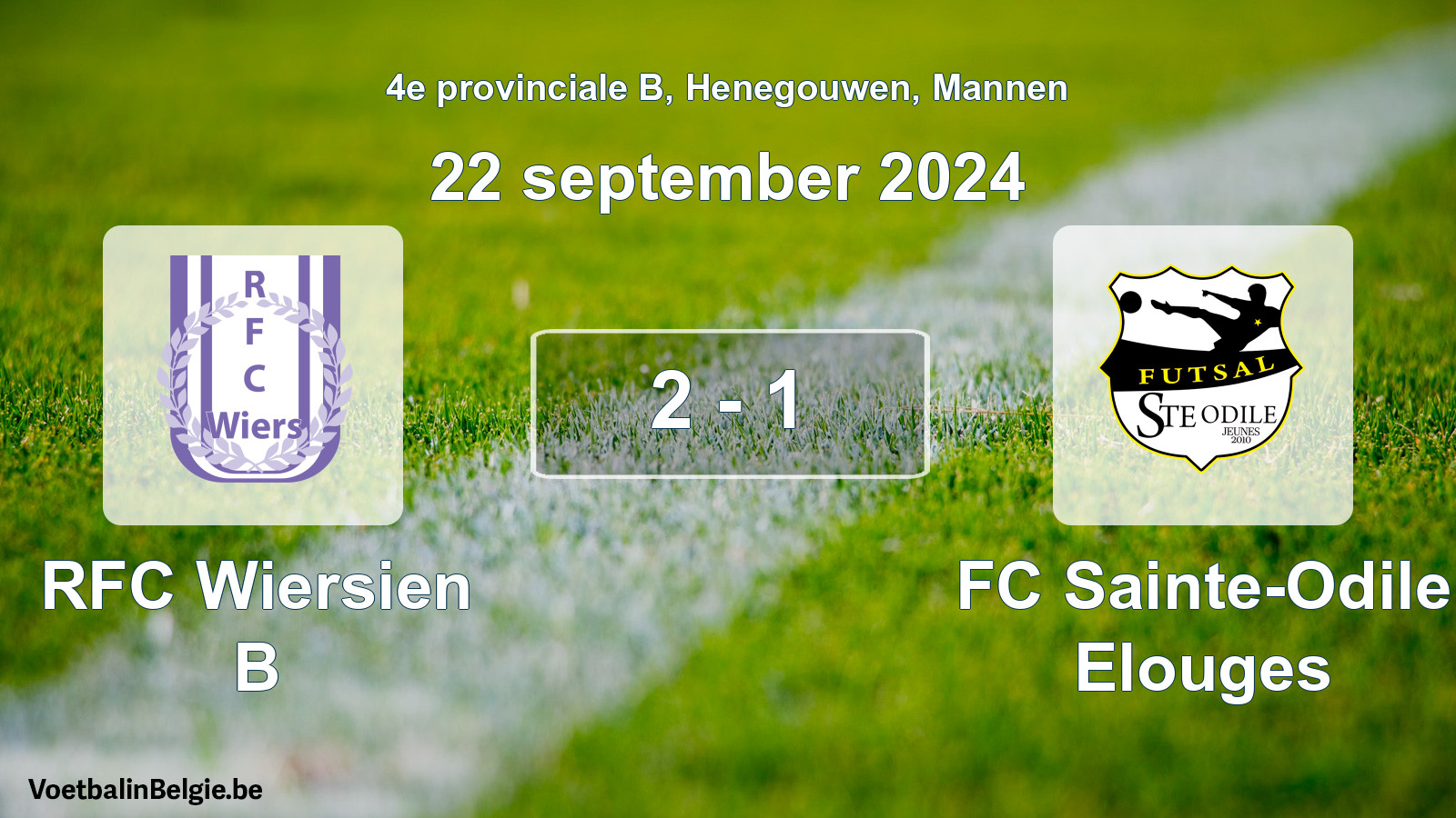 Gespeelde wedstrijd mannenvoetbal: RFC Wiersien B - FC Sainte-Odile Elouges 2 - 1 (22 september 2024)