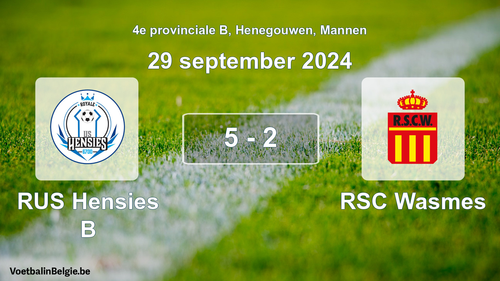 Gespeelde wedstrijd mannenvoetbal: RUS Hensies B - RSC Wasmes 5 - 2 (29 september 2024)