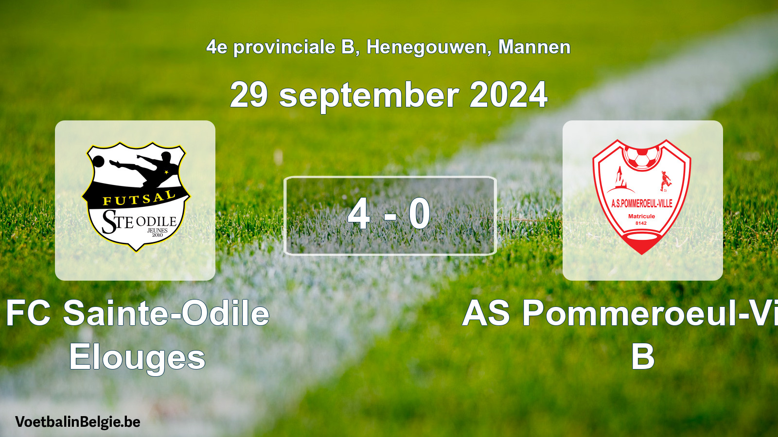 Gespeelde wedstrijd mannenvoetbal: FC Sainte-Odile Elouges - AS Pommeroeul-Ville B 4 - 0 (29 september 2024)
