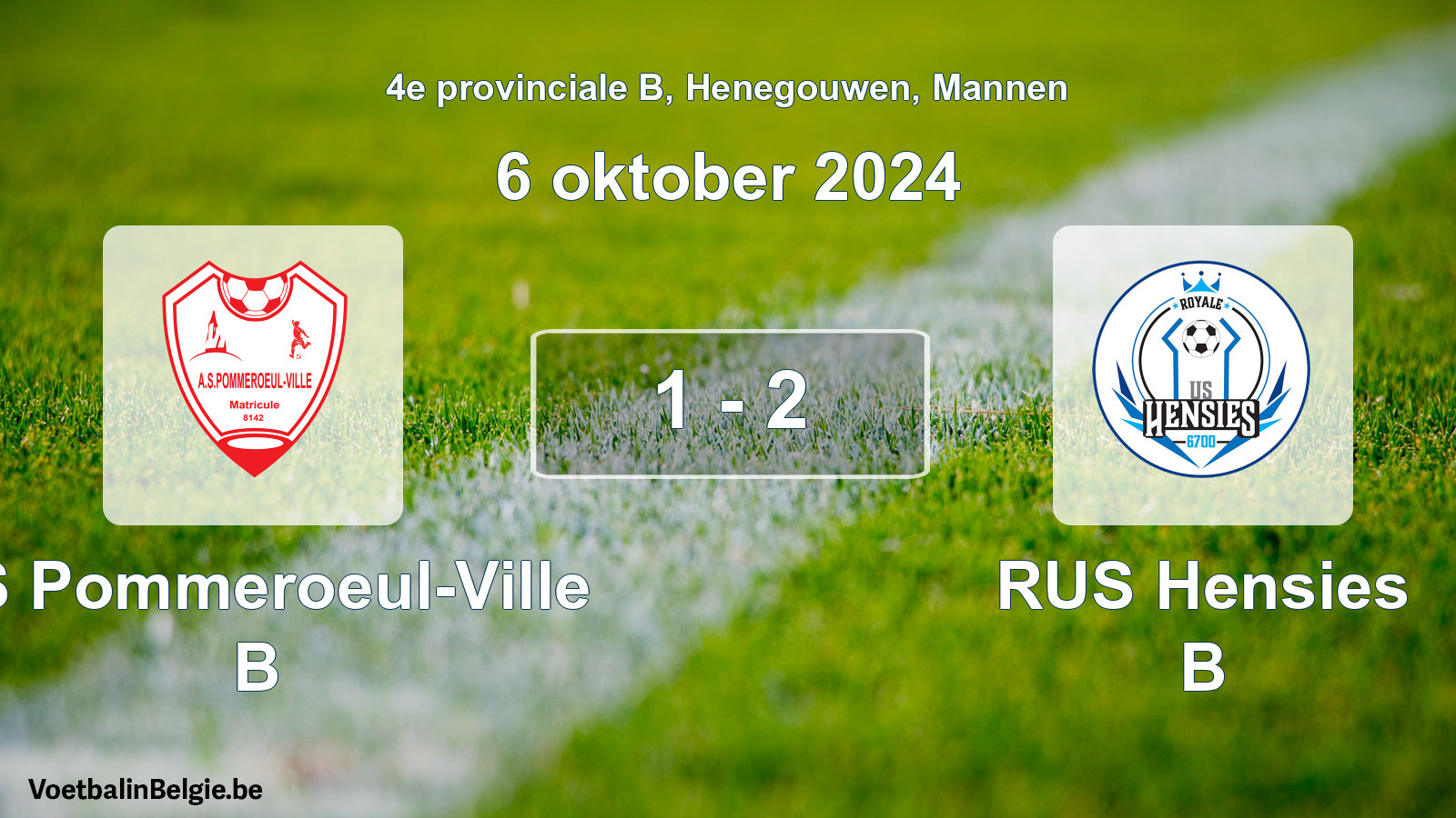 Gespeelde wedstrijd mannenvoetbal: AS Pommeroeul-Ville B - RUS Hensies B 1 - 2 (6 oktober 2024)