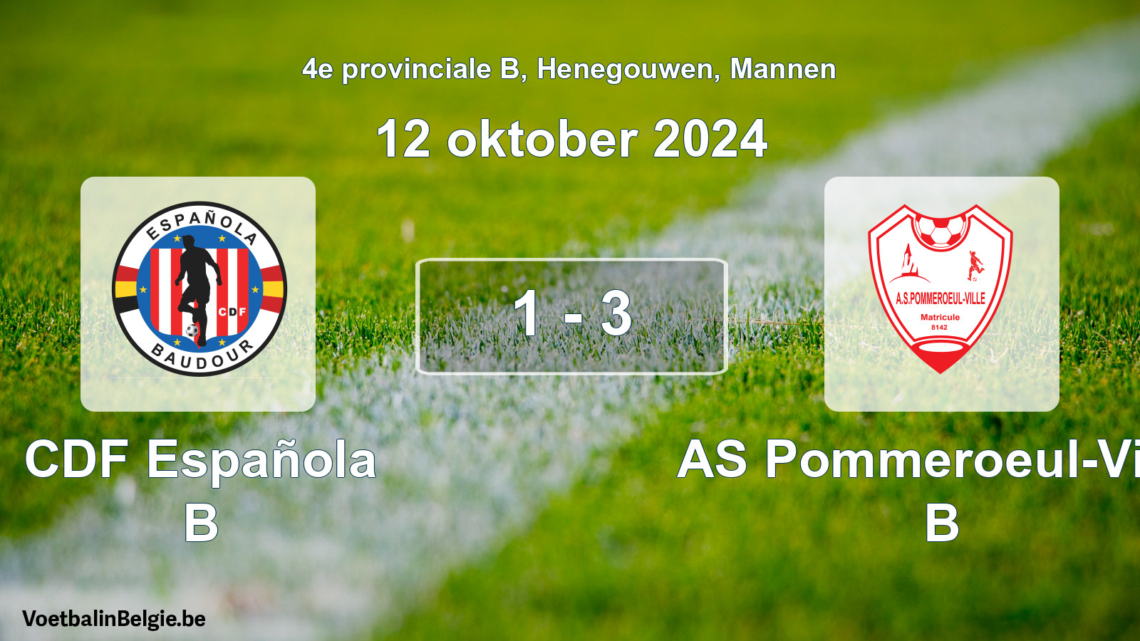 Gespeelde wedstrijd mannenvoetbal: CDF Española B - AS Pommeroeul-Ville B 1 - 3 (12 oktober 2024)