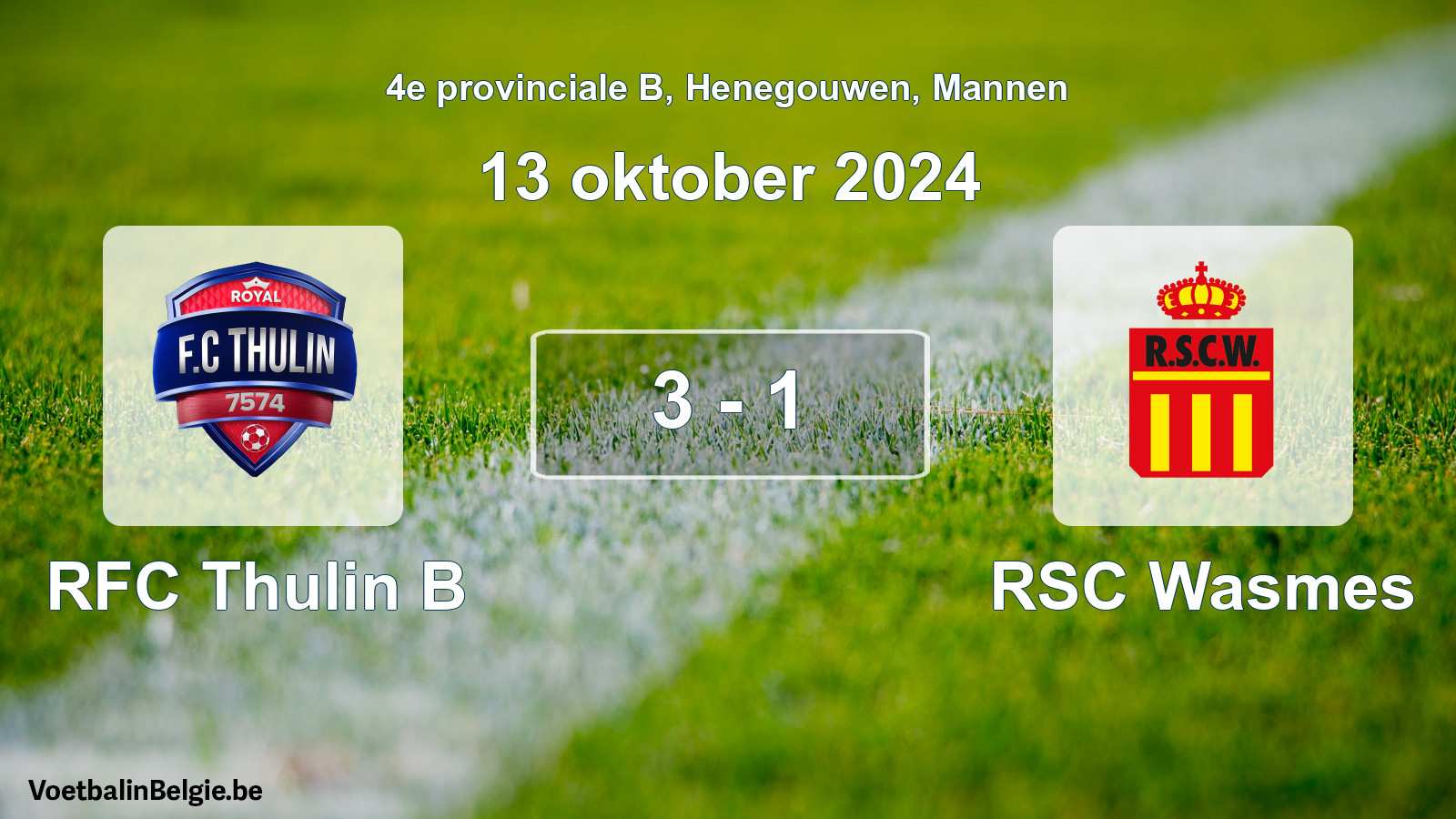 Gespeelde wedstrijd mannenvoetbal: RFC Thulin B - RSC Wasmes 3 - 1 (13 oktober 2024)