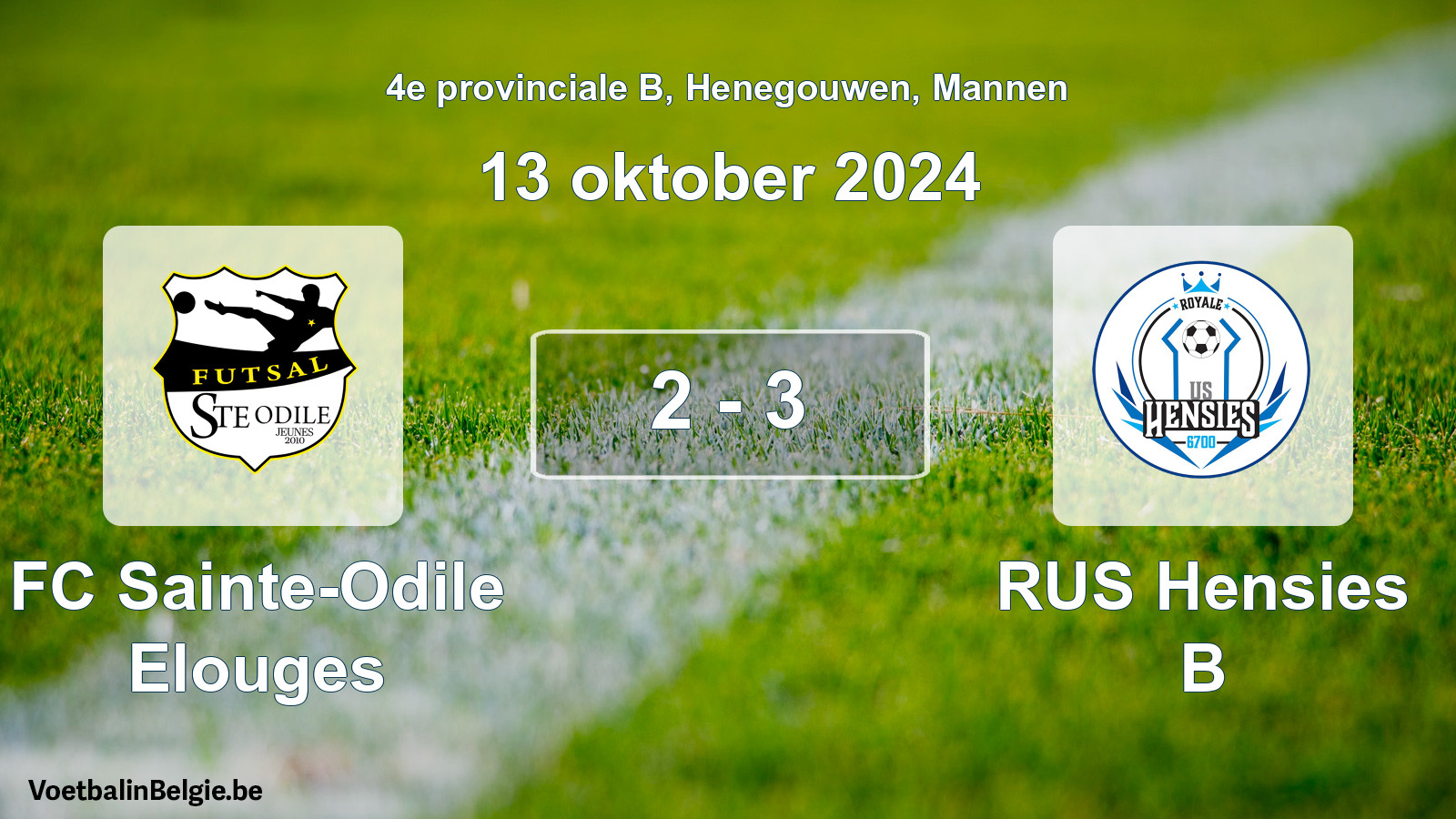 Gespeelde wedstrijd mannenvoetbal: FC Sainte-Odile Elouges - RUS Hensies B 2 - 3 (13 oktober 2024)